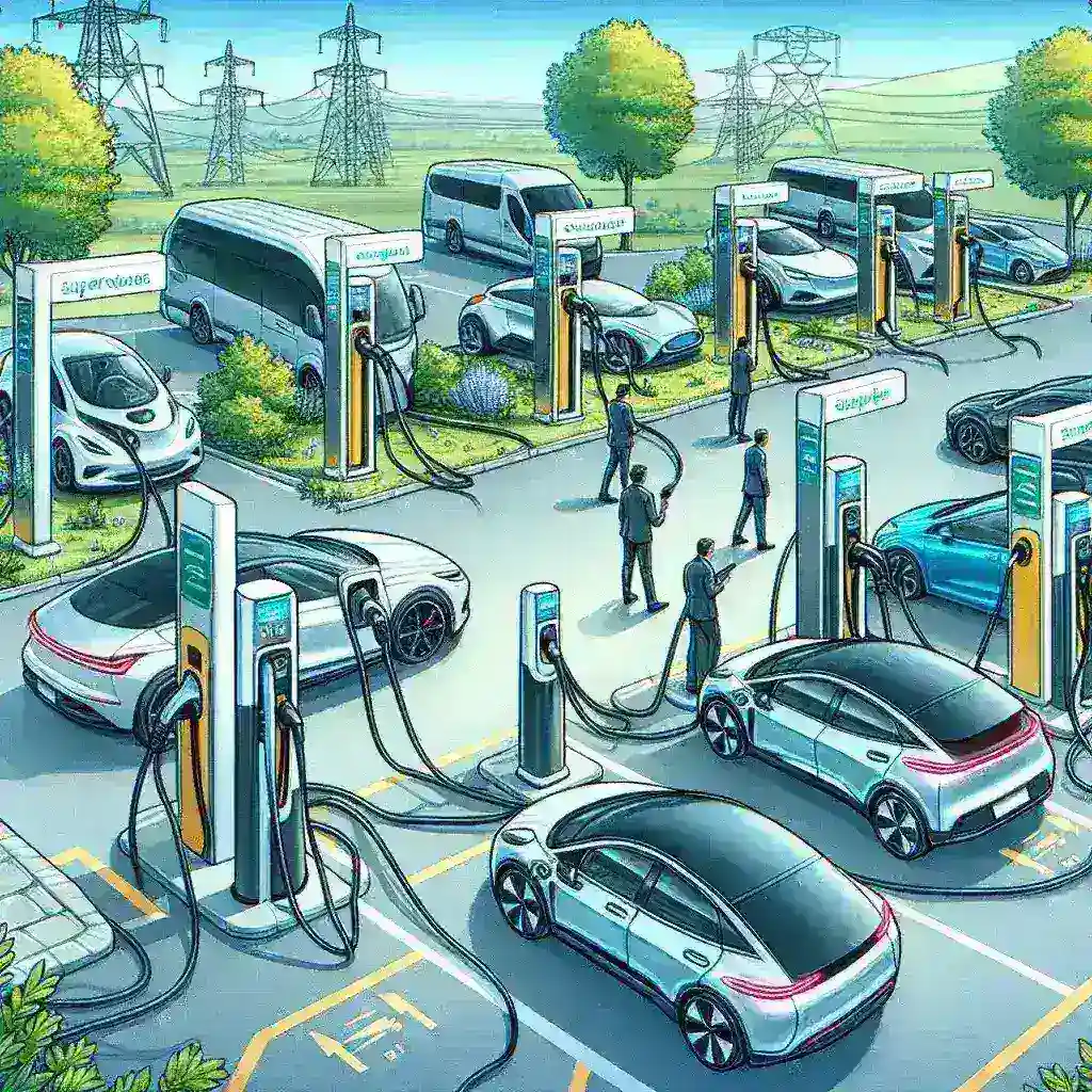 "Tesla competitors collaborating on EV fast charging network, showcasing new charging stations outside NACS event for enhanced electric vehicle accessibility."