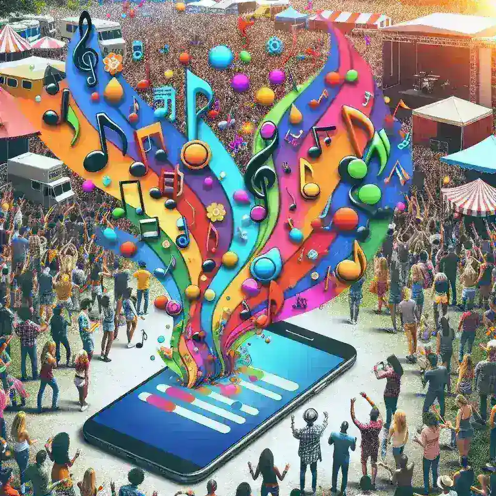 "Spotify Playlist Generator showcasing regional U.S. festival themes with colorful graphics and music notes, highlighting the latest feature from Spotify to connect users with local music events."